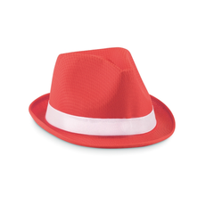 Polyesterový klobouk s bílým páskem, červená